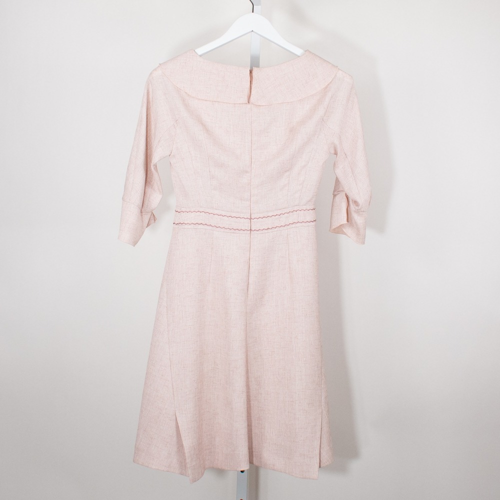 itMICHAA Pale Pink Textured Ruffle Collar Midi Dress 3/4 Sleeve Small - Picture 2 of 10